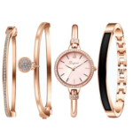 Clastyle Elegante Rose Gold Watch and Bracelet Set for Women Glitter