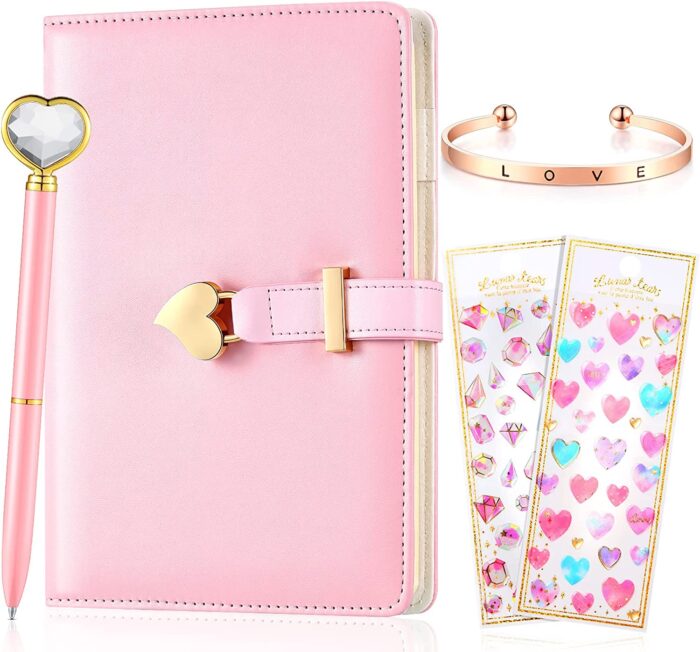 Heart Shaped Lock Diary with Key Heart Diamond Pen