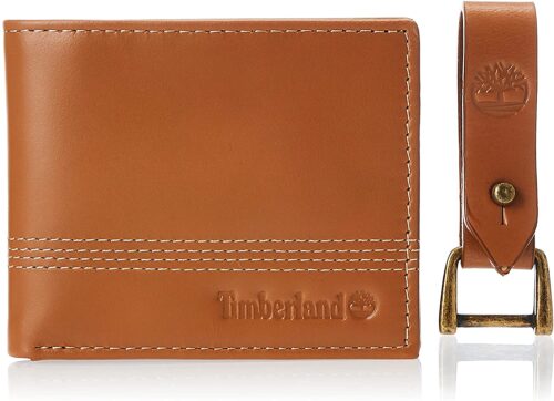 Timberland Men's Leather Slimfold Wallet with Matching Fob Gift Set