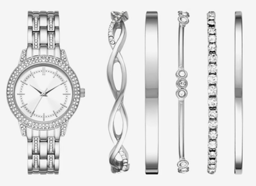 Ladies Crystal Accent Silver Tone 6-pc. Watch Boxed Set