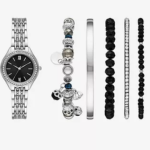 Womens Black and Silver Crystal Accent 6-pc. Watch Set