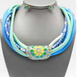 Floral Braided Cord Necklace Blue